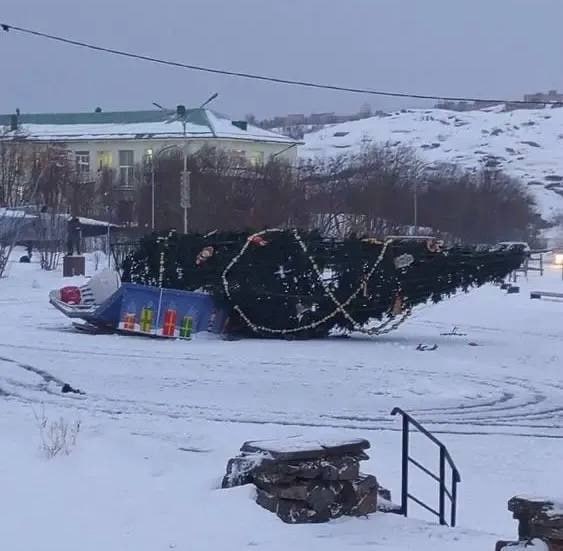 Несколько новогодних ёлок в Мурманской области не выдержали напора стихии - в регионе бушуют метель и ураганный ветер Несколько новогодних ёлок в Мурманской области не выдержали напора стихии - в регионе бушуют метель и ураганный ветер