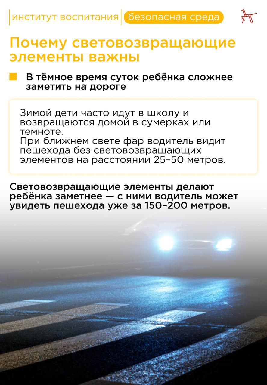 Зимой рано темнеет, идёт снег, видимость на дорогах снижается и водителю становится сложно заметить ребёнка в тёмной одежде Зимой рано темнеет, идёт снег, видимость на дорогах снижается и водителю становится сложно заметить ребёнка в тёмной одежде
