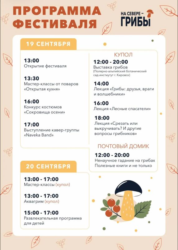 Программа Грибного фестиваля «На Севере — грибы»